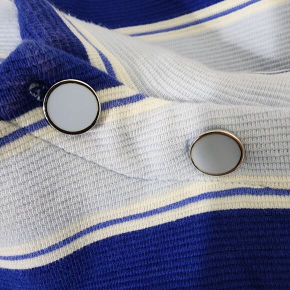 Talbots High Neck Button Shoulder Top Small Blue Textured Sleeveless Nautical - Picture 7 of 9